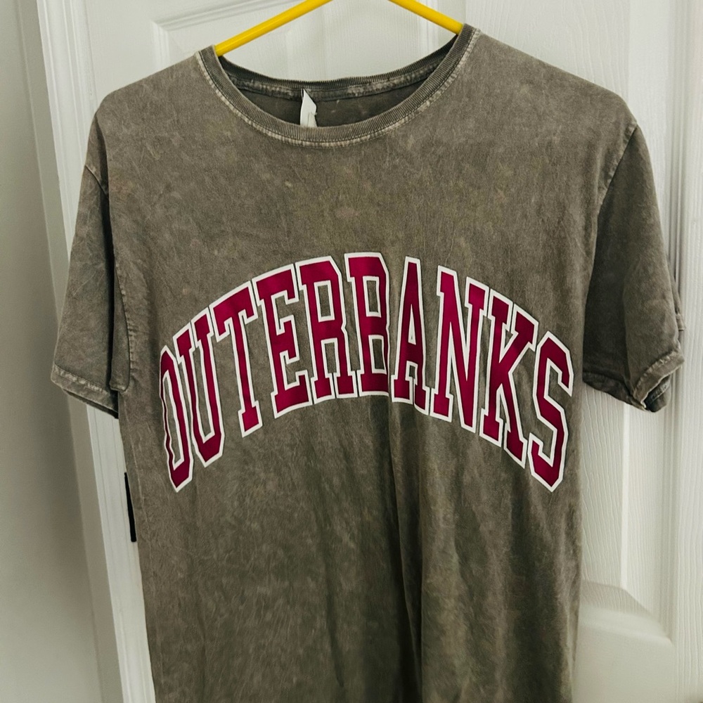 Altar'd State Washed Olive Tee with Red Accents